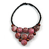Statement Dusty Pink Resin Ball, Black Rubber Cord Bib Necklace - 52cm L
