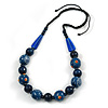 Signature Wood, Ceramic Bead Black Cord Necklace (Dark Blue) - 66cm L (Adjustable)