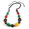 Multicoloured Resin, Wood Bead with Black Cotton Cord Necklace - 64cm L