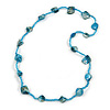 Sea Shell and Glass Bead Necklace In Light Blue - 80cm Long
