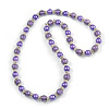 Purple Glass Bead with Silver Tone Metal Wire Element Necklace - 70cm Long