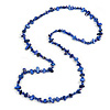 Long Inky Blue Shell Nuggets/ Glass Crystal Bead Necklace - 114cm L