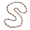 Long Shell, Crystal Bead Necklace in Olive/ Purple - 116cm L