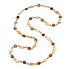 Long Shell, Crystal Bead Necklace in Yellow/ Brown - 116cm L