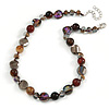 Stunning Glass and Agate Bead Necklace with Silver Tone Closure (Brown, Grey, Purple) - 42cm L/ 6cm Ext