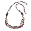 Statement Long Multistrand Purple Glass Beads and Amethyst Semiprecious Nuggets Necklace - 90cm L