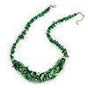 Stylish Cluster Shell and Glass Bead with Crystal Ring Necklace In Silver Tone (Green) - 45cm L/ 5cm Ext
