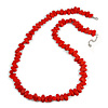 Long Fire Red Wood Bead Necklace - 100cm Long/ 5cm Ext
