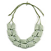 2 Strand Mint Green Wood Bead Cotton Cord Necklace - 60cm Long (Adjustable)