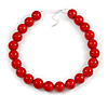 20mm Chunky Red Acrylic Bead Necklace in Silver Tone - 44cm L/ 9cm Ext
