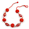 Brick Red/ Cherry Red Glass, Resin Bead Chunky Necklace - 50cm Long