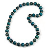 Long Chunky Teal Wood Bead Necklace - 82cm L