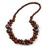 Brown Cluster Wood Bead Necklace - 60cm Long