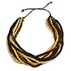 Multi-Strand Black/ Yellow/ Natural/ Brown Wood Bead Adjustable Cord Necklace - 66cm L