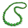 Grass Green Graduated Wooden Bead Necklace - 70cm Long
