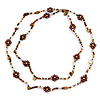 Long Brown/ White/ Bronze Coloured Glass Bead Sea Shell Floral Necklace - 132cm Length
