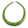 Chunky Glitter Green Wood Button Bead Necklace - 57cm Long