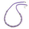 Purple Glass Bead with Silver Tone Metal Wire Element Necklace - 70cm L/ 5cm Ext