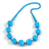 Chunky Light Blue Wood Bead Necklace - 68cm L