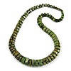 Chunky Graduated Green/ Black Wood Button Bead Necklace - 60cm Long
