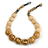 Chunky Colour Fusion Wood Bead Necklace (Golden, Black, Natural) - 48cm L