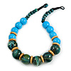 Chunky Colour Fusion Wood Bead Necklace (Light Blue/ Teal/ Natural) - 48cm L