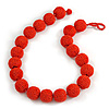 Chunky Carrot Red Glass Bead Ball Necklace - 54cm Long