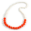 Long Graduated Pastel Orange/ White Resin Bead Necklace - 78cm L