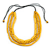 3 Strand Layered Wood Bead Black Cord Necklace In Banana Yellow - 44cm up to 56cm Adjustable