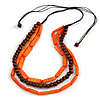 3 Strand Layered Wood Bead Cord Necklace In Orange/ Brown - 44cm up to 56cm Adjustable
