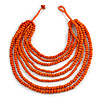 Multistrand Layered Bib Style Wood Bead Necklace In Orange - 40cm Shortest/ 70cm Longest Strand