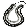 3 Strand Black/ Grey Resin Bead Black Cord Necklace - 80cm L - Chunky