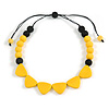 Yellow/ Black Resin Bead Geometric Cotton Cord Necklace - 44cm L - Adjustable up to 50cm L