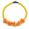 Yellow/ Orange Glass Bead with Shell Floral Motif Necklace - 48cm Long