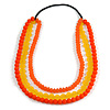 3 Strand Orange/ Yellow Resin Bead Black Cord Necklace - 80cm L - Chunky