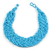 Wide Chunky Light Blue Glass Bead Plaited Necklace - 53cm L