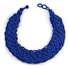 Wide Chunky Blue Glass Bead Plaited Necklace - 53cm L