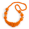 Chunky Orange Glass and Shell Bead Necklace - 70cm L