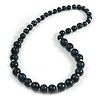 Dark Blue/ Black Animal Print Wooden Bead Necklace - 74cm L