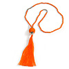 Orange Glass Bead Cotton Tassel Necklace - 72cm L/ 14cm Tassel