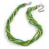 Lime/ Grass Green Glass Multistrand Twisted Necklace - 45cm L/ 7cm Ext