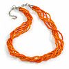 Orange Glass Multistrand Twisted Necklace - 45cm L/ 7cm Ext