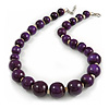 Purple Wood Bead Necklace - 48cm L/ 3cm Ext