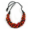 Chunky Orange/ Red/ Brown Wood Bead Black Cotton Cord Necklace - 68cm Length
