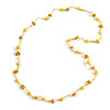 Delicate Ceramic Bead and Glass Nugget Cord Long Necklace In Yellow - 96cm Long