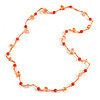 Delicate Ceramic Bead and Glass Nugget Cord Long Necklace In Orange - 96cm Long