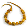 Dusty Yellow Wood Button & Bead Chunky Necklace - 60cm Long