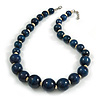 Dark Blue Wood Bead Necklace - 50cm L/ 3cm Ext