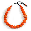 Statement Orange Wooden Bead Black Cord Necklace - 76cm Long