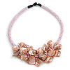 Stunning Glass Bead with Shell Floral Motif Necklace In Light Pink - 48cm Long